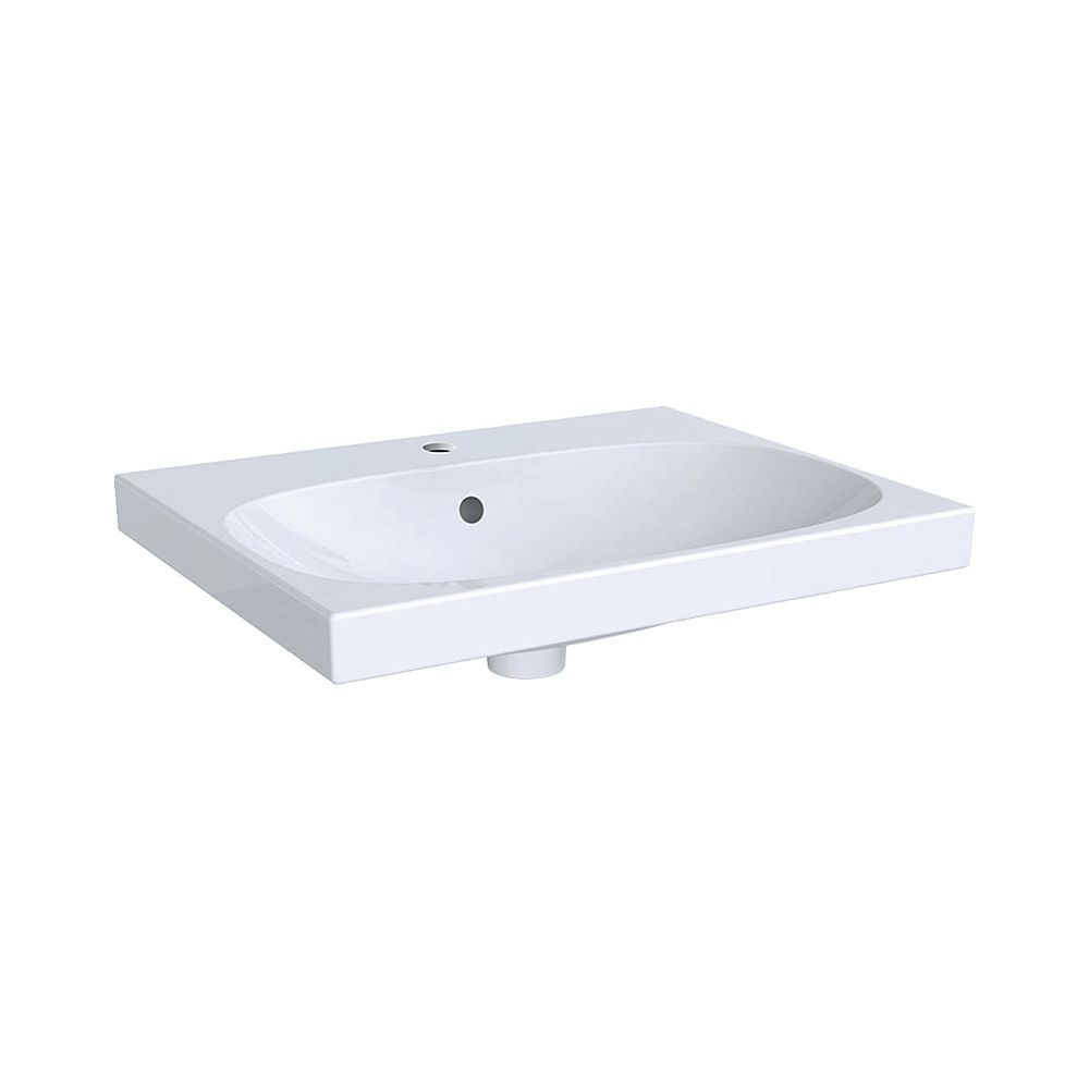 Lavabo Geberit Acanto, largeur 60 cm, profondeur 48,2 cm, trou de robinetterie central, trop-plein visible, blanc
