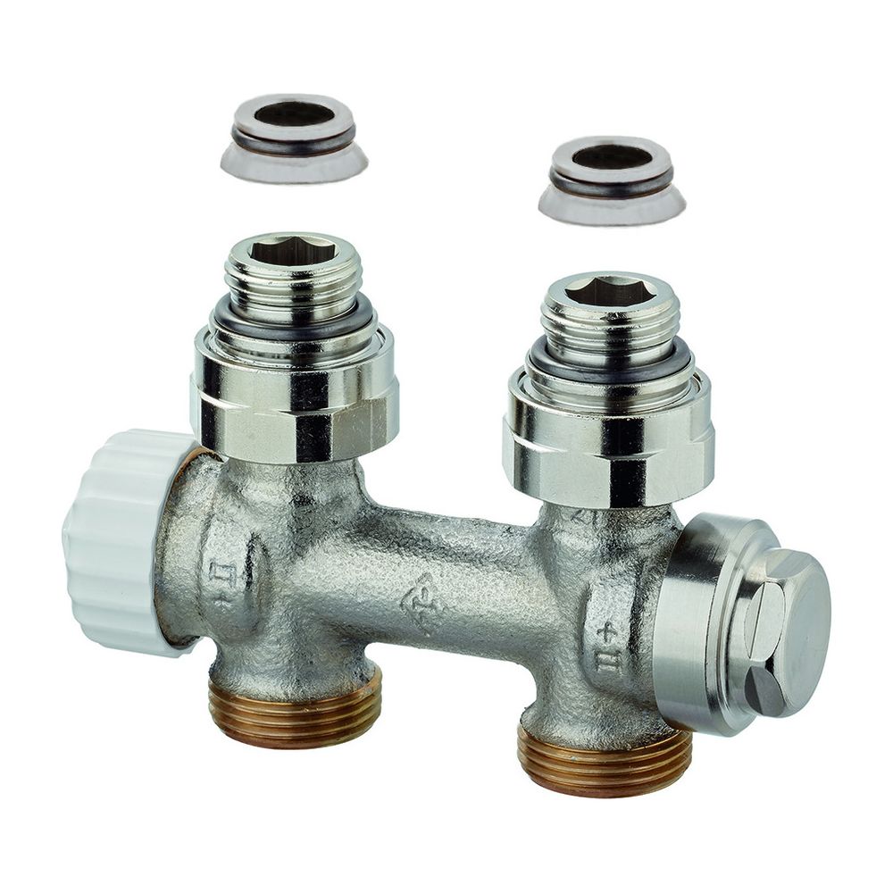 Soupape IMI Heimeier Multilux à passage droit pour deux tubes, filetage intérieur Rp 1/2" et filetage extérieur G 3/4"