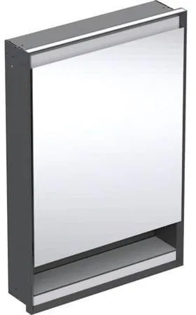 Armoire de miroir Geberit ONE avec niche et ComfortLight, 1 porte à gauche, montage encastré, H 90 cm L 60 cm, noir mat/aluminium brossé