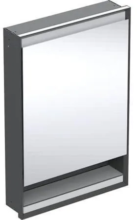 Geberit ONE Spiegelschrank avec niche et ComfortLight, 1 porte à droite, montage encastré, H 90cm L 60cm, noir mat/aluminium laqué