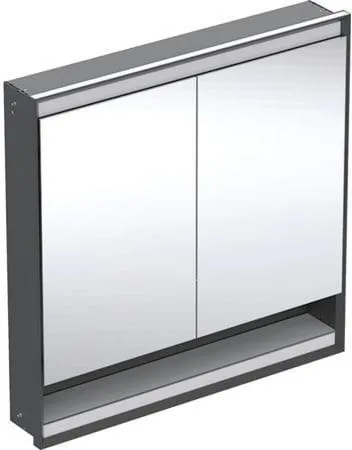 Geberit ONE Meuble miroir avec niche et ComfortLight, 2 portes, montage encastré, H 90 cm L 90 cm, noir mat/aluminium revêtement poudre