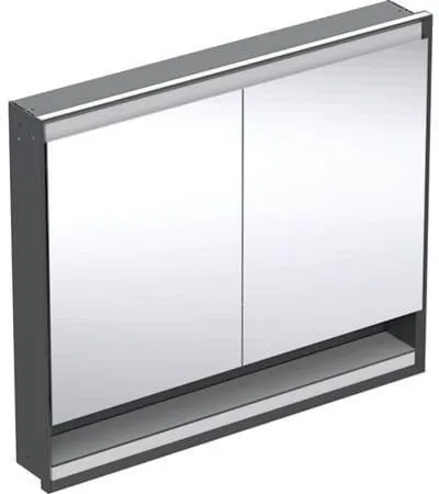 Geberit ONE Armoire de toilette avec niche et ComfortLight, 2 portes, montage encastré, H 90 cm L 105 cm, noir mat/aluminium laqué poudre
