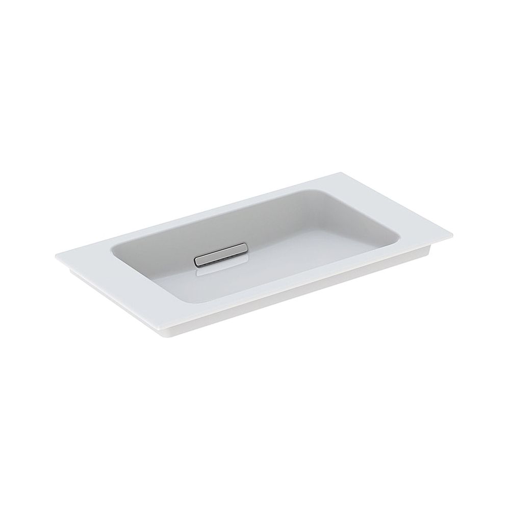 Lavabo Geberit ONE à meubler avec évacuation horizontale, sortie raccourcie, B 75 cm T 40 cm sans trou de robinet, sans trop-plein, blanc/KeraTect finition chromée haute brillance