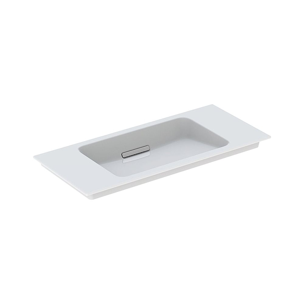 Lavabo Geberit ONE pour meuble, évacuation horizontale, saillie réduite 90 cm, profondeur 40 cm, sans trou de robinet, trop-plein caché, blanc/KeraTect, HG chromé