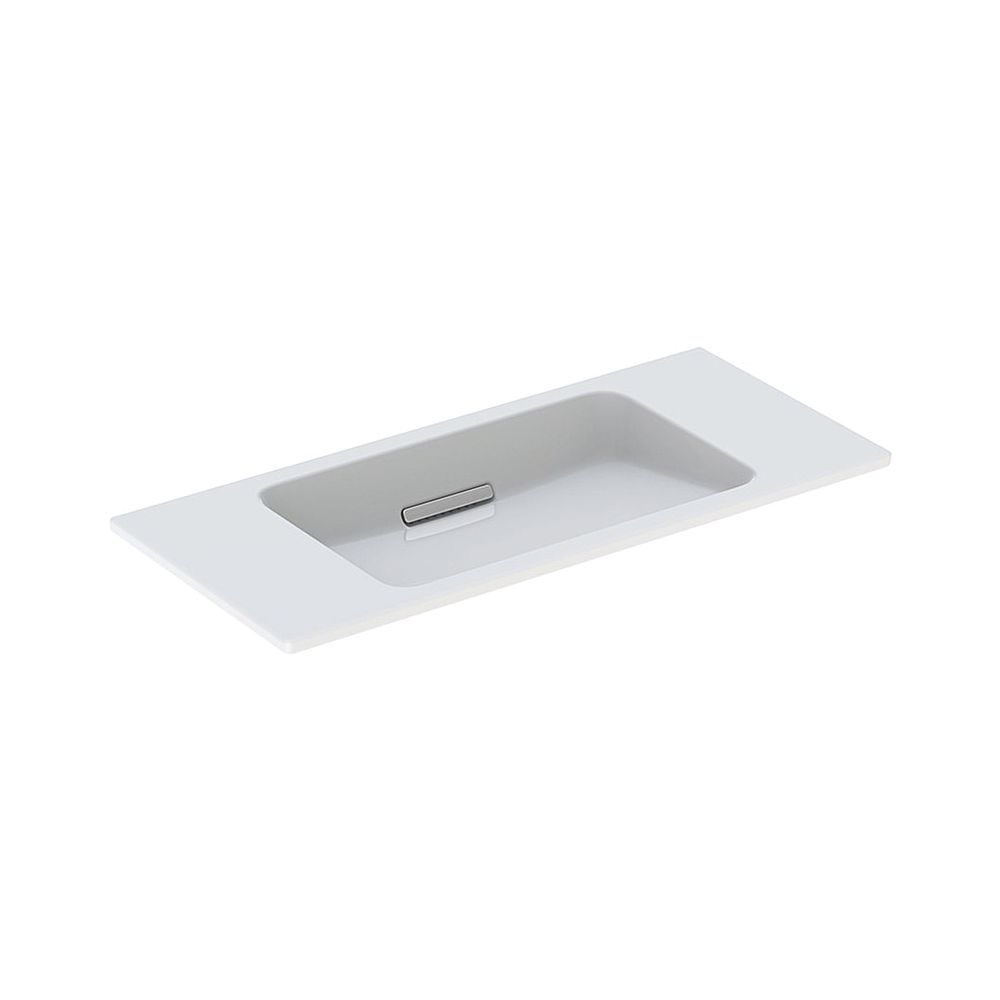 Lavabo Geberit ONE design flottant, évacuation horizontale réduite, 90x40 cm, sans trou de robinet, sans trop-plein, KeraTect chrome brossé
