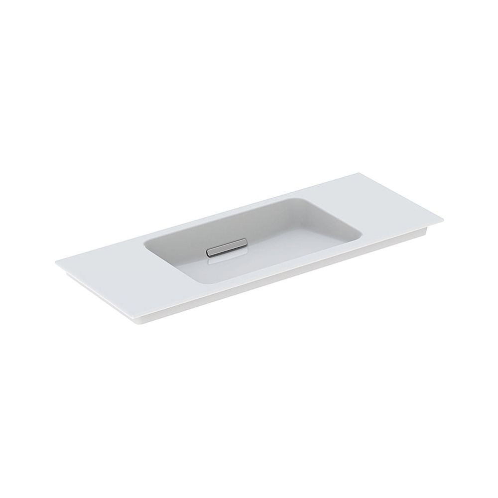 Bac de lavabo Geberit ONE avec sortie horizontale raccourcie, 105 cm L x 40 cm P, sans trou de robinet, sans trop-plein, blanc/KeraTect, finition chrome brossé