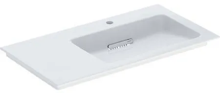 Geberit ONE Meuble-lavabo avec sortie horizontale, plan de pose à gauche 90x48 cm, trou de robinet à droite, sans trop-plein, Blanc/KeraTect blanc brillant