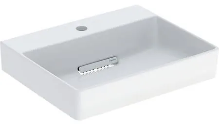 Lavabo à poser Geberit ONE, rectangulaire, évacuation horizontale 50 cm P 41 cm trou de robinetterie central sans trop-plein, blanc/KeraTect blanc brillant