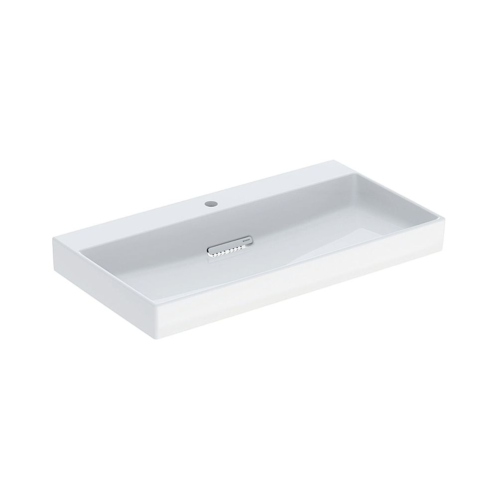 Évier Geberit ONE sortie horizontale, largeur 90 cm, profondeur 48 cm, trou de robinet central, sans trop-plein, blanc/KeraTect, blanc brillant