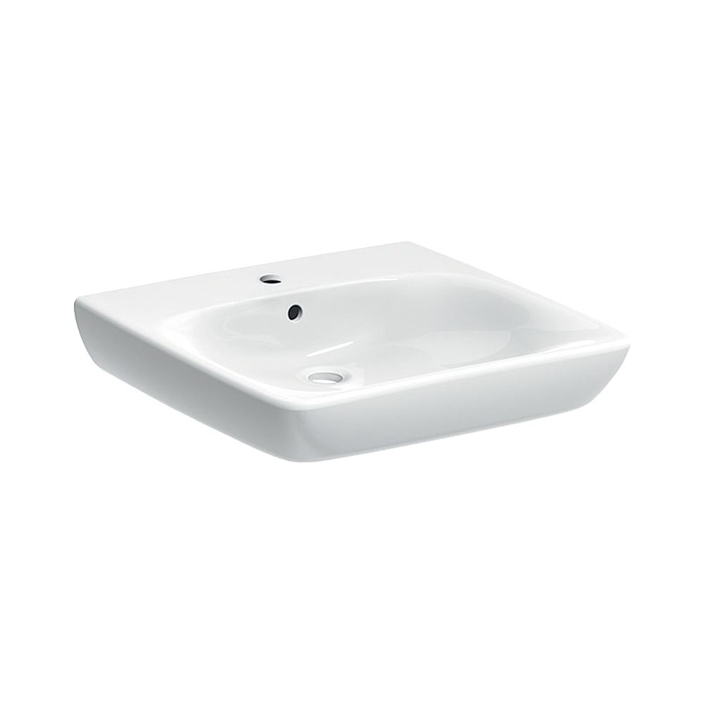 Geberit Renova Comfort Lavabo accessible, largeur 60 cm, profondeur 55 cm, trou de robinet central, trop-plein visible, Blanc