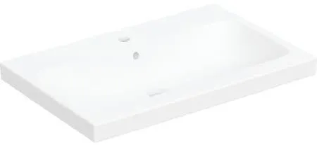 Geberit iCon Light lavabo d'angle rectangulaire, largeur 75 cm, profondeur 48 cm, trou de robinetterie central, trop-plein visible, symétrique, Blanc mat
