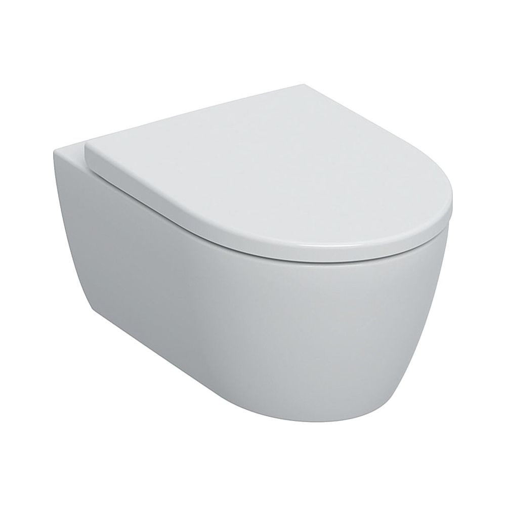 Set Geberit iCon WC suspendu à chasse profonde forme fermée Rimfree, abattant WC T 53cm avec fermeture douce Quick-Release fixation par le haut blanc alpin mat