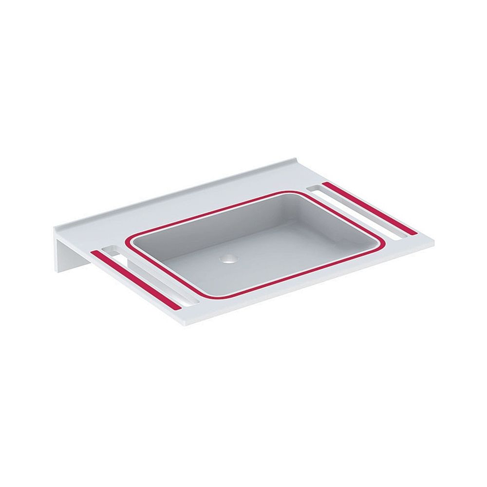 Geberit Publica Lavabo design angulaire, découpes accessibles sans barrière, adapté aux personnes atteintes de démence, L 70 cm P 55 cm sans trou de robinet, sans trop-plein, blanc alpin