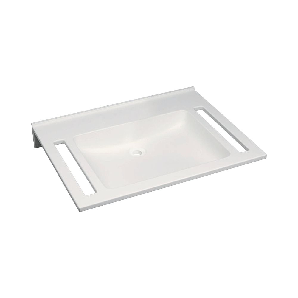 Geberit Publica lavabo design angulaire, découpes, sans obstacle, L 70 cm P 55 cm sans trou de robinet, sans trop-plein, blanc alpin