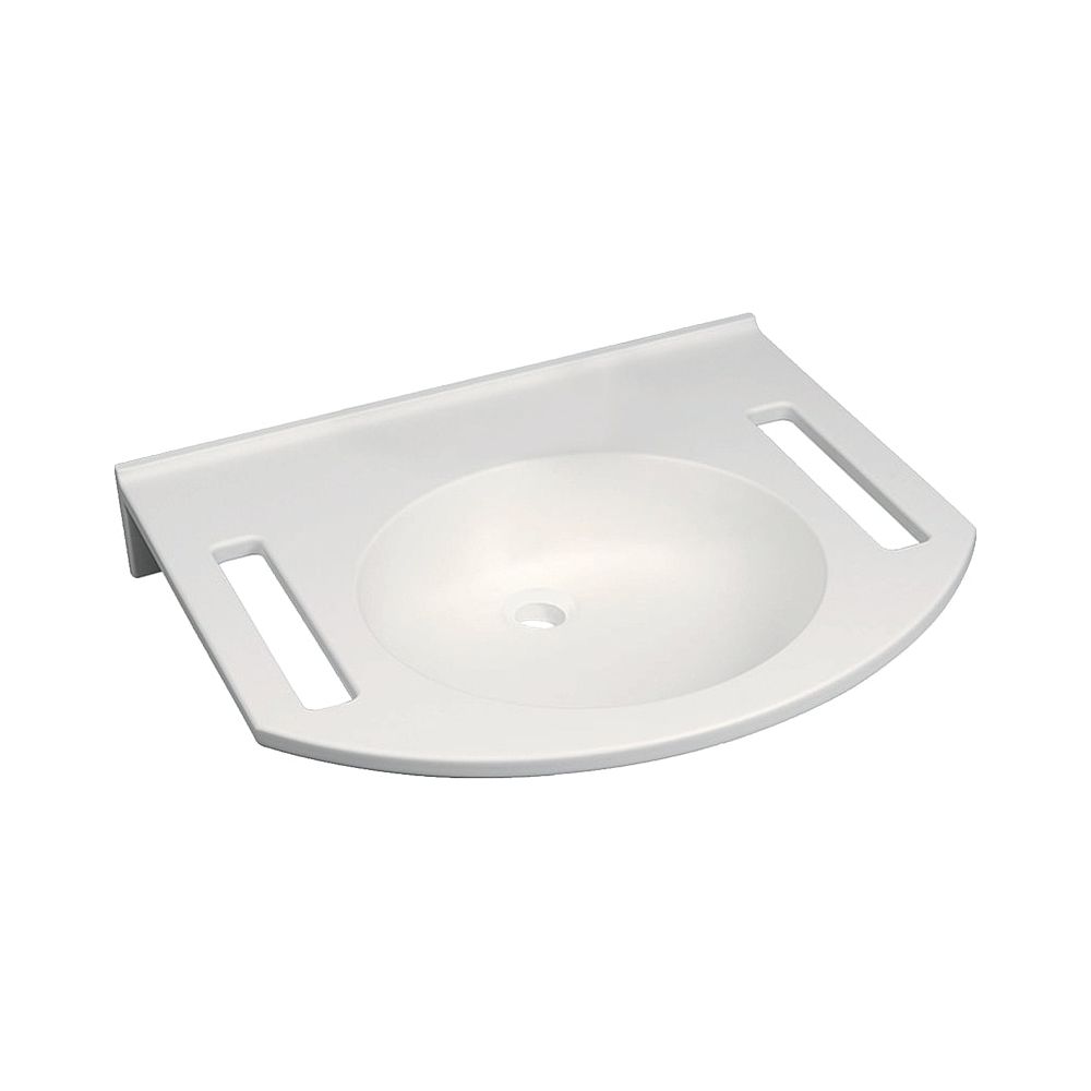 Geberit Publica Lavabo rond design, avec découpes, accessible, L 60 cm P 55 cm sans trou de robinet, sans trop-plein, Blanc alpin