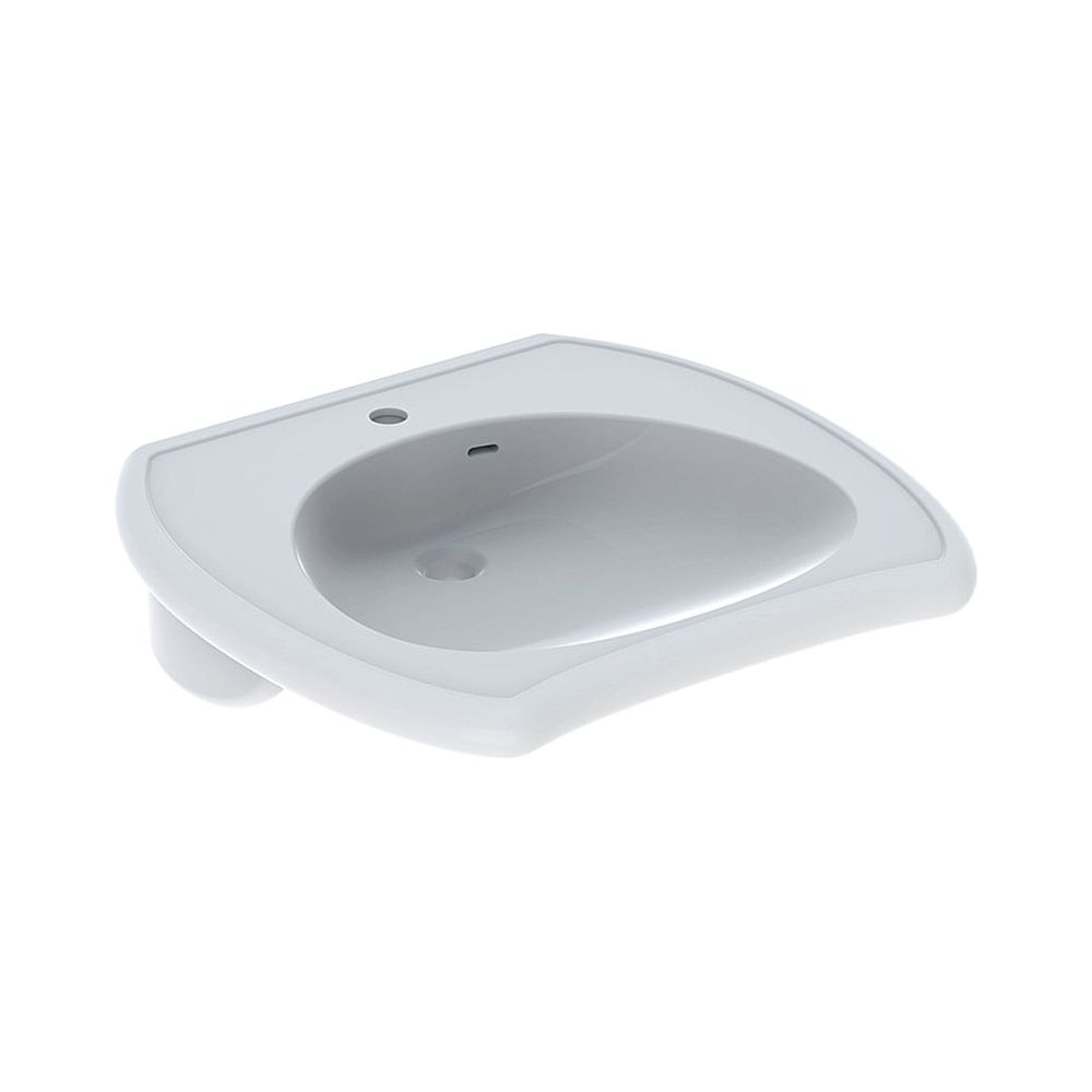 Lavabo Geberit Vitalis accessible, largeur 55 cm, profondeur 55 cm, trou de robinet central, trop-plein visible, blanc