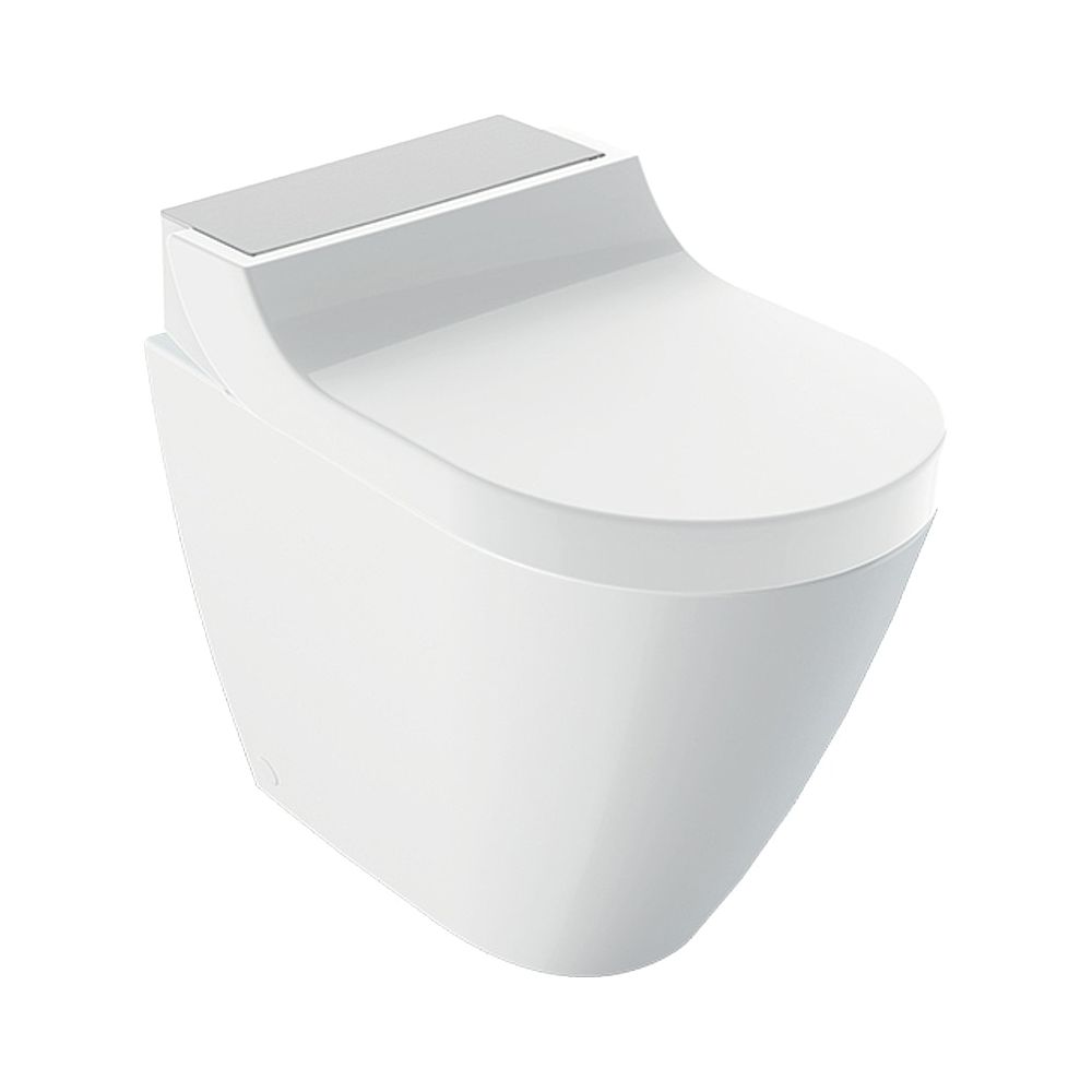 Geberit AquaClean Tuma Comfort WC douche mural, WC suspendu, encastré, avec sèche-cheveux et chauffage de siège, céramique, blanc/acier brossé
