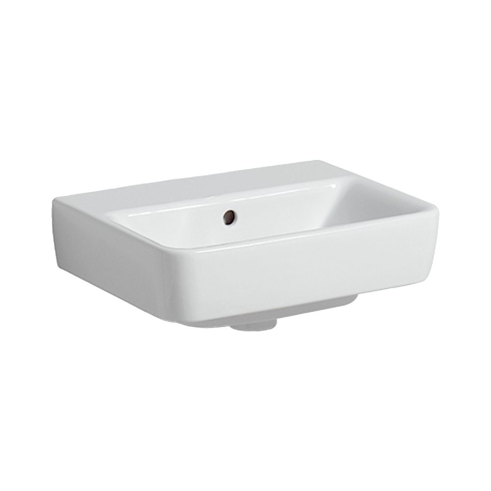 Petit lavabo Geberit Renova Plan, 45x17x34 cm, sans trou de robinet, trop-plein visible, Blanc