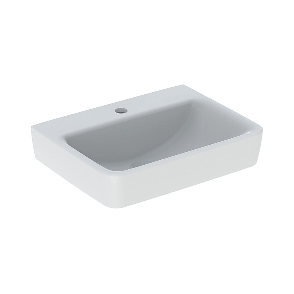 Lavabo Geberit Renova Plan, à poser, avec trop-plein asymétrique, 50x16,5x38 cm, trou de robinetterie central, sans trop-plein, blanc/KeraTect