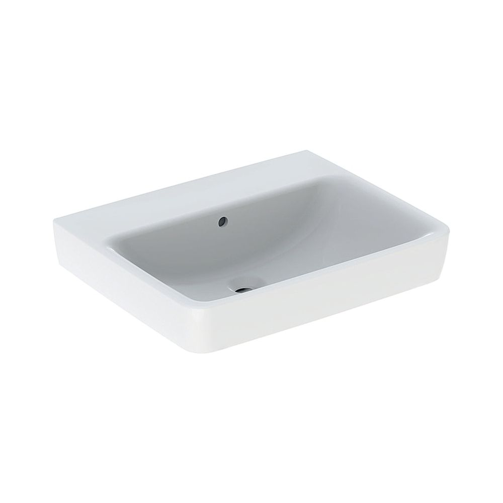 Lavabo Geberit Renova Plan, largeur 60 cm, profondeur 48 cm, sans trou de robinet, trop-plein visible, blanc
