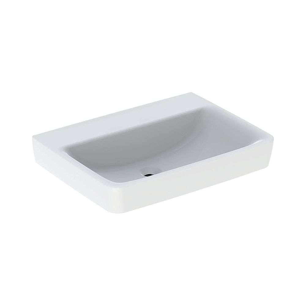 Lavabo Geberit Renova Plan, largeur 65 cm, profondeur 48 cm, sans trou de robinet, sans trop-plein, blanc