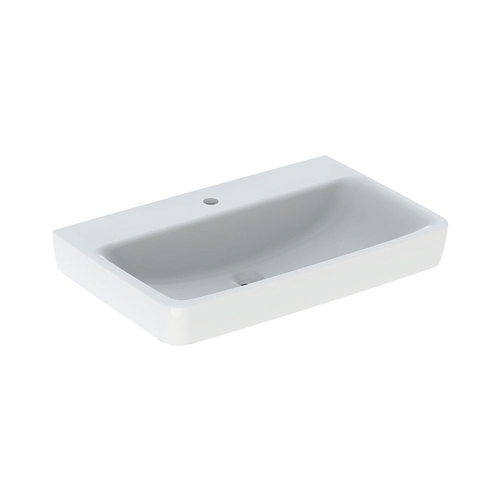 Lavabo Geberit Renova Plan, largeur 75 cm, profondeur 48 cm, trou de robinetterie central, sans trop-plein, blanc/KeraTect
