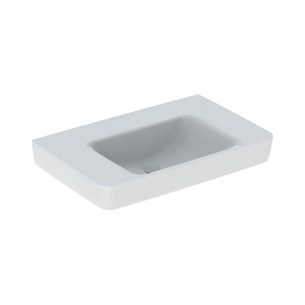 Lavabo Geberit Renova Plan avec surface de pose des deux côtés, largeur 75 cm, profondeur 48 cm, sans trou de robinet, sans trop-plein, blanc