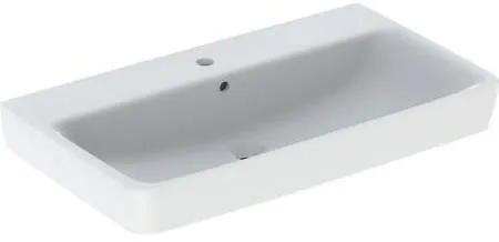 Geberit Renova Plan lavabo mural, largeur 85 cm, profondeur 48 cm, trou de robinetterie centré, trop-plein visible, blanc