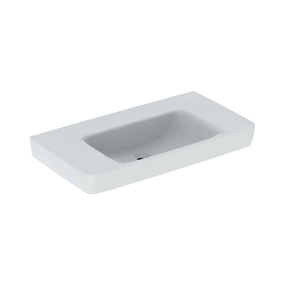 Lavabo Geberit Renova Plan, surface de pose des deux côtés, largeur 90 cm, profondeur 48 cm, sans trou de robinet, sans trop-plein, blanc