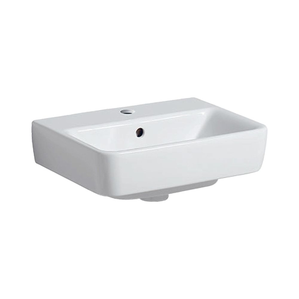 Geberit Renova Plan lavabo à poser, largeur 45 cm, profondeur 34 cm, trou de robinet central, trop-plein visible, Blanc