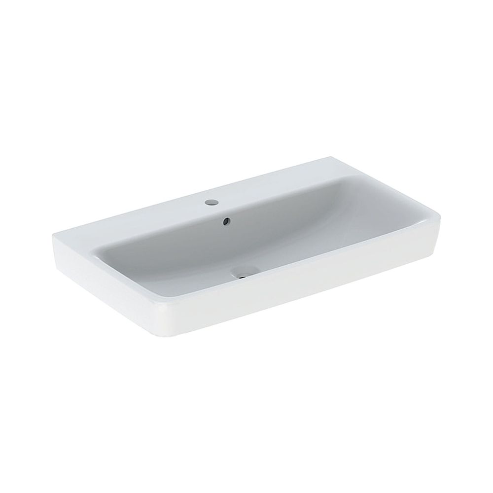 Geberit Renova Plan lavabo à poser, largeur 85 cm, profondeur 48 cm, trou de robinetterie centré, trop-plein visible, blanc/KeraTect