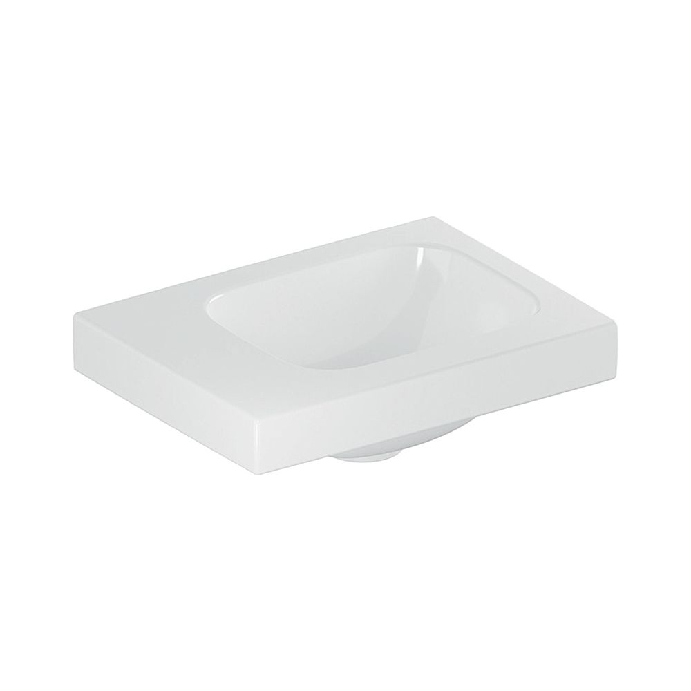 Petit lavabo Geberit iCon Light 38x13x28 cm, blanc, sans trou de robinet, sans trop-plein, plan de toilette à gauche