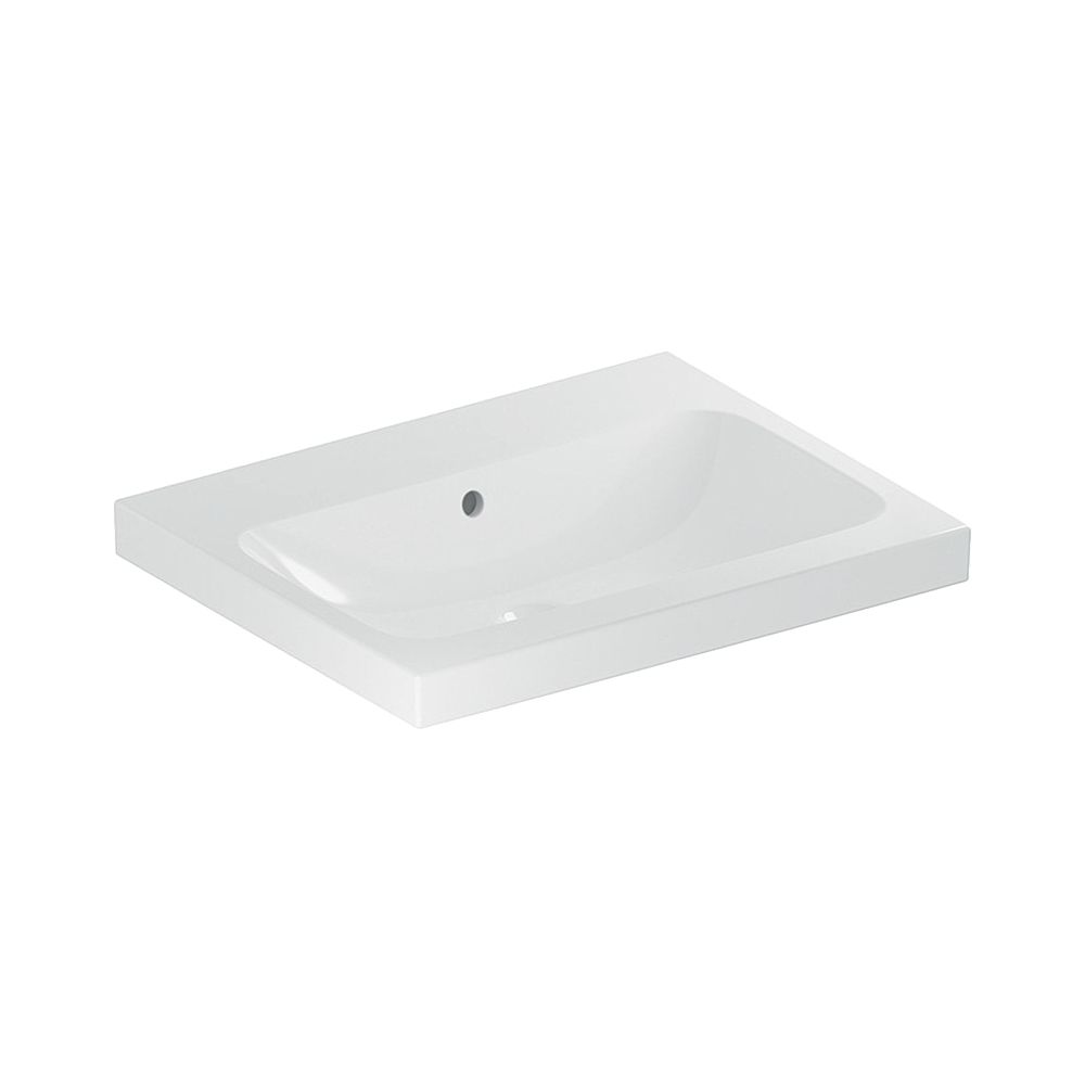 Lavabo Geberit iCon Light, largeur 60 cm, profondeur 48 cm, sans trou de robinet, trop-plein visible, Blanc/KeraTect