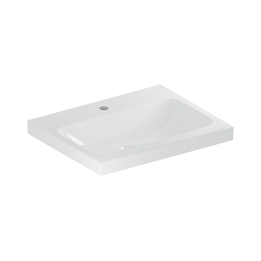 Lavabo Geberit iCon Light, largeur 60 cm, profondeur 48 cm, trou de robinet central, sans trop-plein, blanc/KeraTect