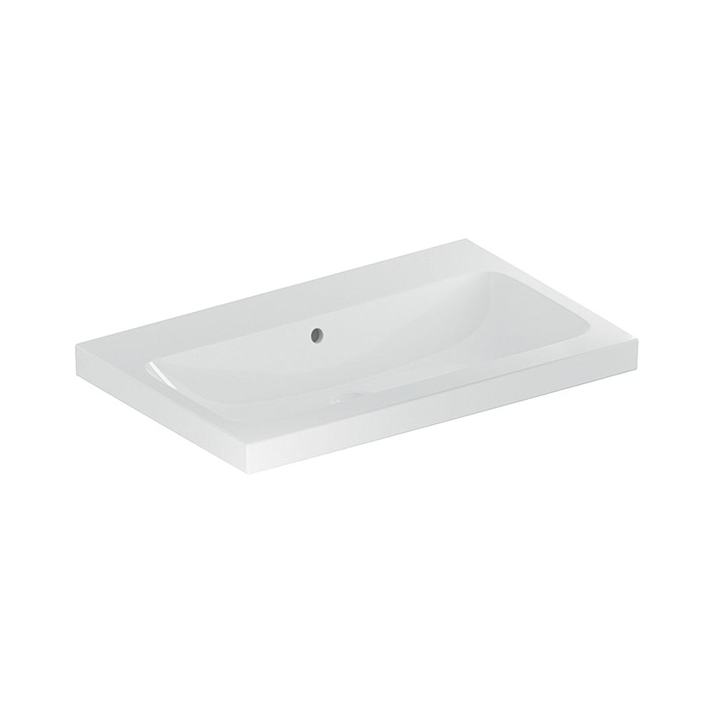 Geberit iCon Light Lavabo, largeur 75 cm, profondeur 48 cm, sans trou de robinet, trop-plein visible, Blanc/KeraTect