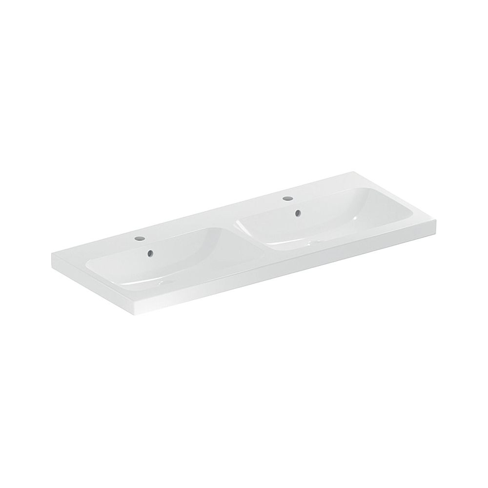 Lavabo double Geberit GE iCon Light 120x48 cm avec trou de robinet, avec trop-plein, blanc