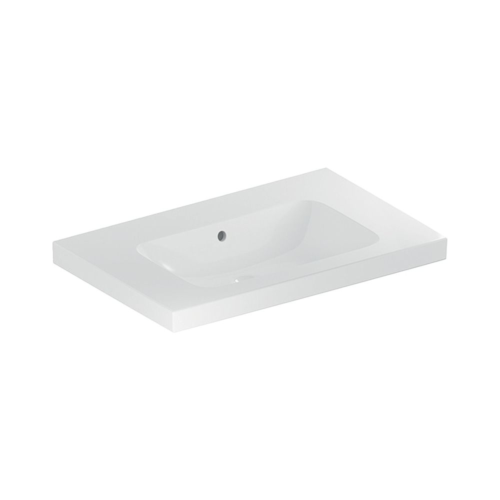 Lavabo Geberit iCon Light avec surface de pose, largeur 75 cm, profondeur 48 cm, sans trou de robinet, trop-plein visible, Blanc/KeraTect