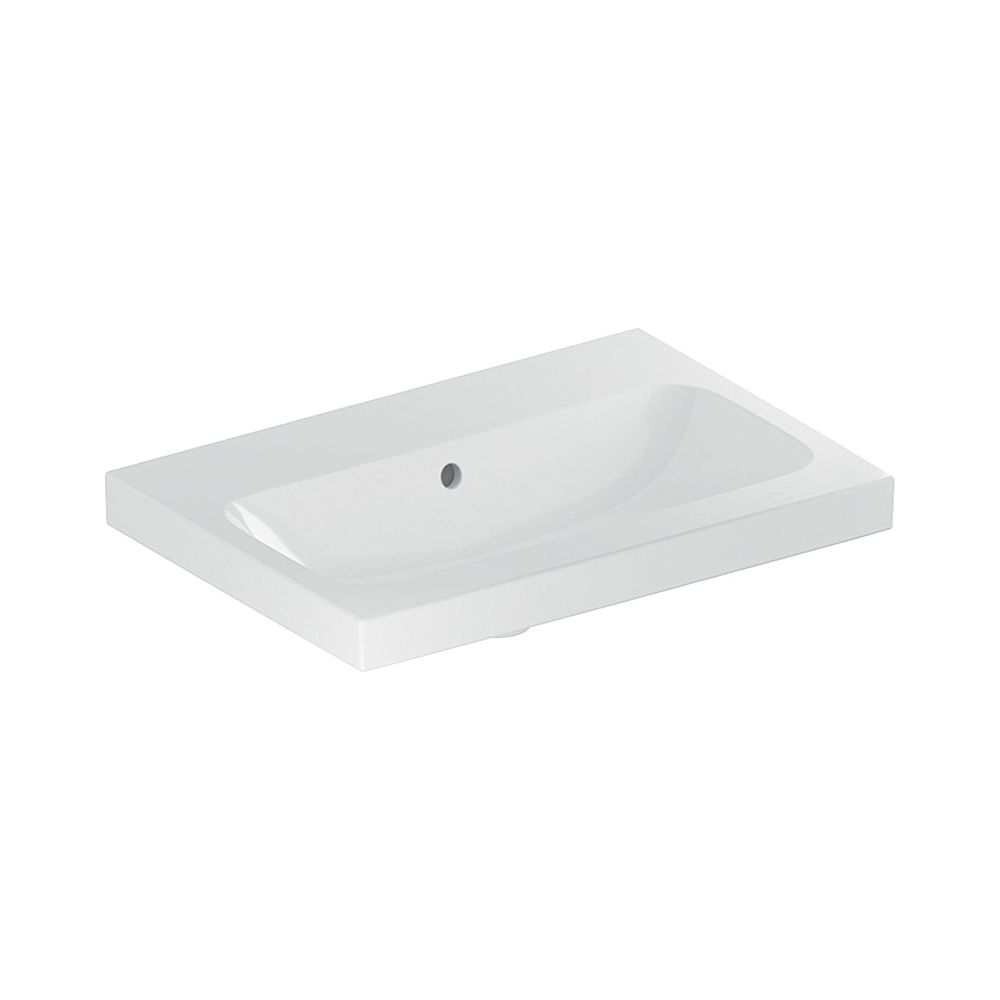 Geberit iCon Light lavabo à encastrer avec porte-serviettes intégré, largeur 60 cm, profondeur 42 cm, sans trou de robinet, trop-plein visible, Blanc/KeraTect