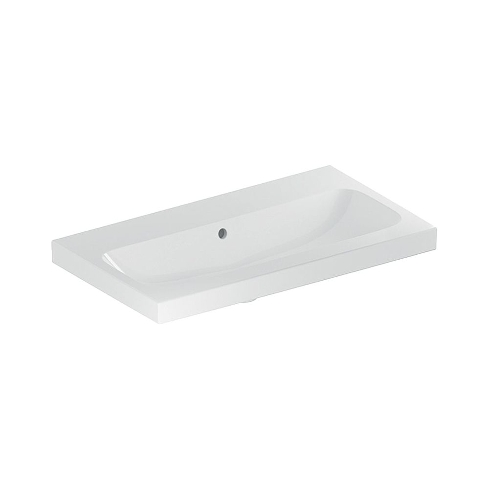 Lavabo Geberit iCon Light à encorbellement réduit, largeur 75 cm, profondeur 42 cm, sans trou de robinet, trop-plein visible, blanc/KeraTect