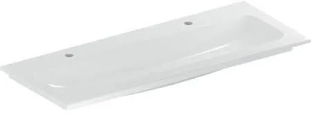 Lavabo d'angle Geberit iCon, largeur 120 cm, profondeur 48 cm, trous de robinet à gauche et à droite, sans trop-plein, Blanc/KeraTect