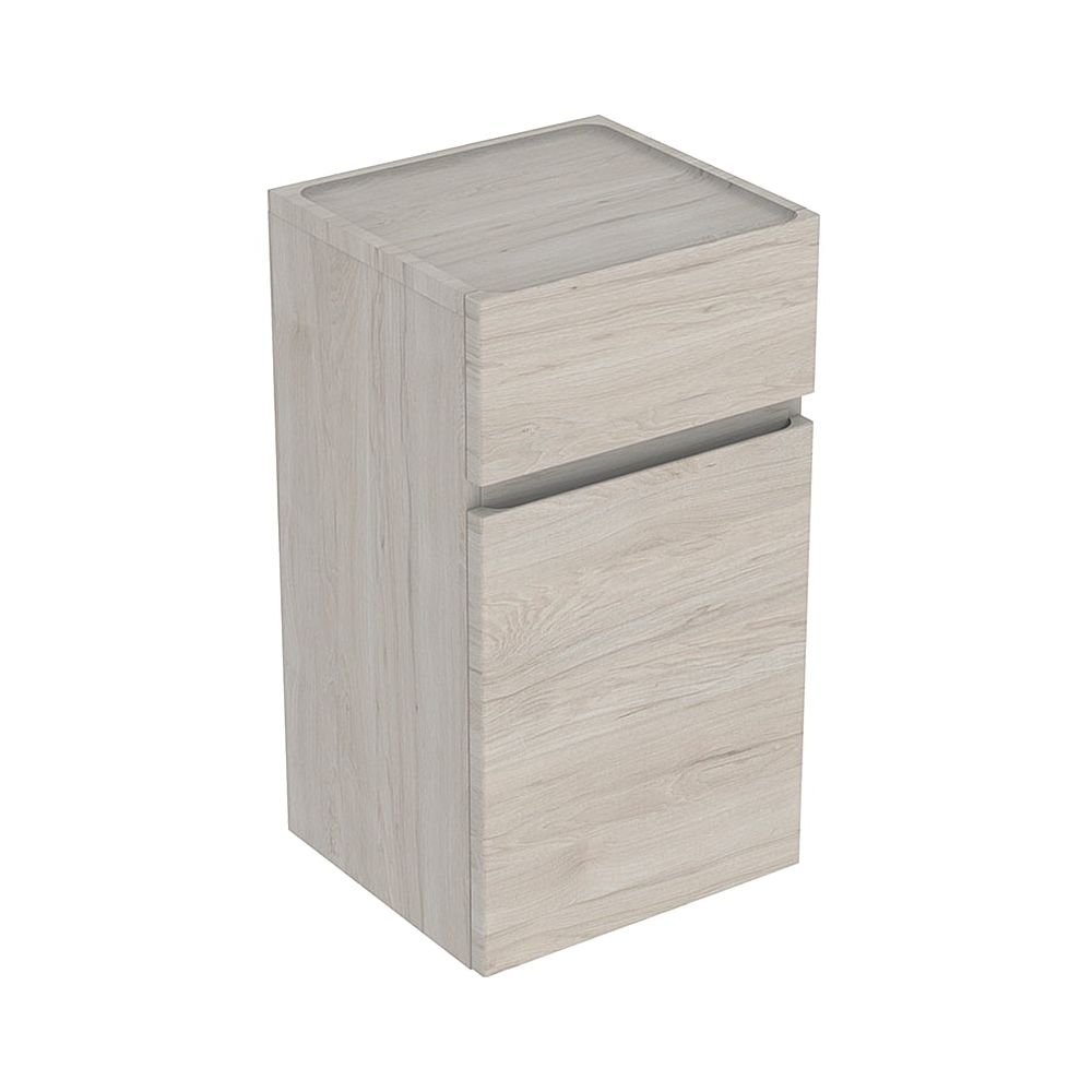 Meuble de salle de bain Geberit Renova Plan latéral avec 1 porte, 1 tiroir, 39x70x36 cm, noyer hickory clair / film structuré