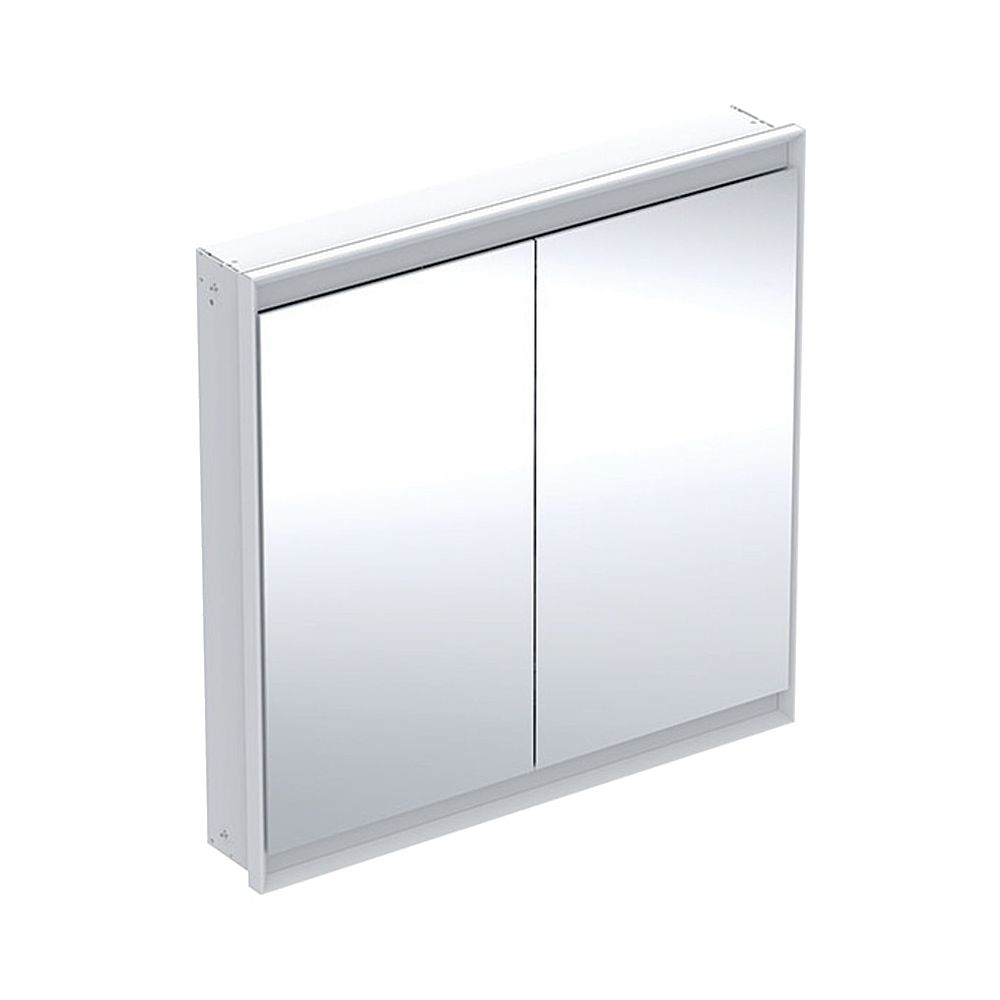 Geberit ONE Armoire miroir avec ComfortLight, 2 portes, montage encastré, hauteur 90 cm L 90 cm, Blanc/Aluminium revêtement poudre