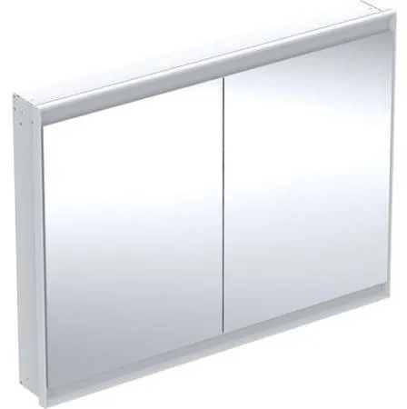 Armoire de toilette Geberit ONE avec ComfortLight, 2 portes, montage encastré, H 90 cm L 120 cm, blanc/aluminium laqué poudre
