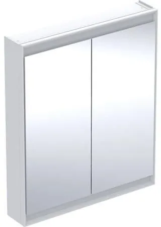 Armoire de toilette Geberit ONE avec ComfortLight, 2 portes, montage apparent, H 90 cm L 75 cm, blanc/aluminium revêtement poudre