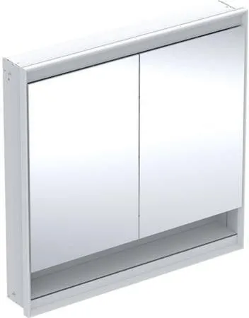 Armoire de toilette Geberit ONE avec niche et ComfortLight, 2 portes, montage encastré, H 90 cm L 90 cm, Blanc/Aluminium revêtu par poudre