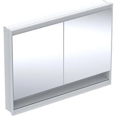 Armoire de toilette Geberit ONE avec niche et ComfortLight, 2 portes, montage encastré, H 90 cm L 120 cm, blanc/aluminium revêtu poudre