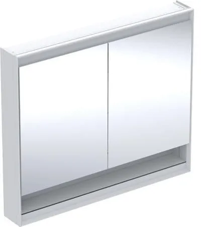 Armoire de toilette Geberit ONE avec niche et ComfortLight, 2 portes, montage apparent, H 90 cm L 105 cm, Blanc/Aluminium revêtu par poudre