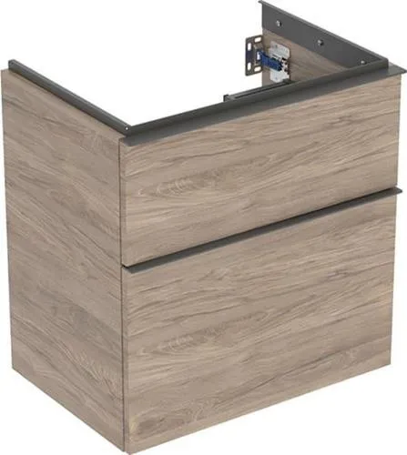 Geberit iCon meuble sous vasque pour lavabo WT 2 tiroirs avec profondeur réduite WT 60 cm, Nussbaum hickory mélaminé bois/structure lave mat
