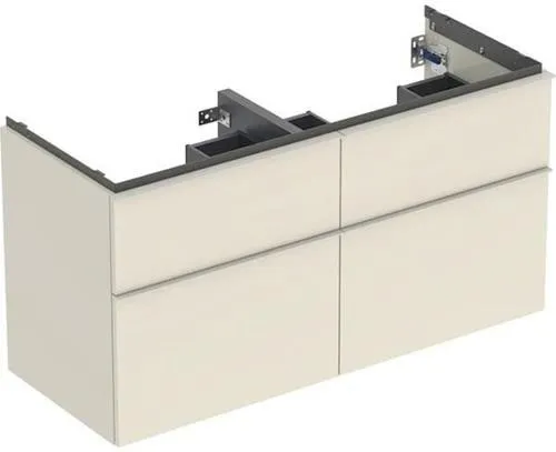 Geberit iCon meuble sous vasque pour double lavabo 4 tiroirs 120x615 cm, laqué gris sable brillant/poignées gris sable mat