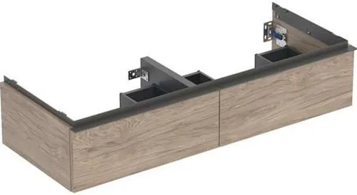 Geberit iCon Meuble sous vasque double 2 tiroirs 120x247 cm noyer hickory mélaminé structure bois/lave poudre mat